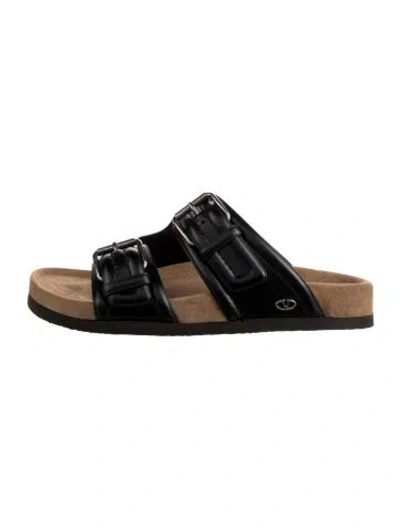 Pre-owned Valentino Garavani Leather Slides W/ Tags In Black