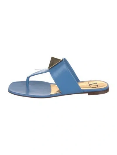 Pre-owned Valentino Garavani Leather Slides W/ Tags In Blue