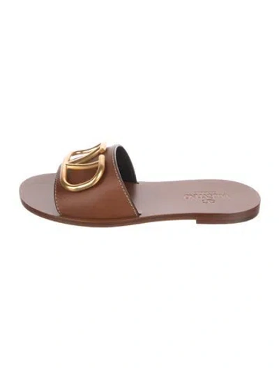 Pre-owned Valentino Garavani Leather Slides W/ Tags In Brown