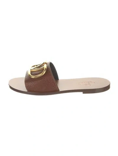 Pre-owned Valentino Garavani Leather Slides W/ Tags In Brown