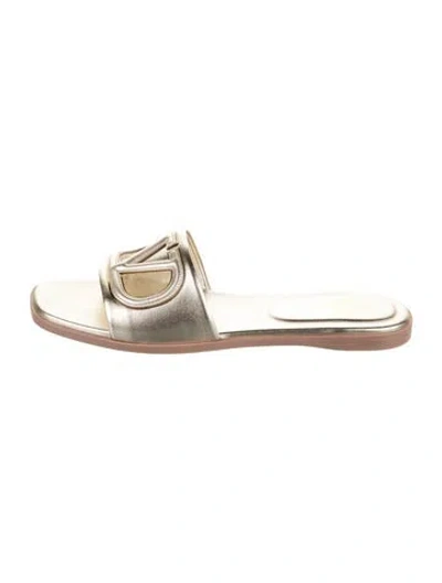 Pre-owned Valentino Garavani Leather Slides W/ Tags In Gold/metallic