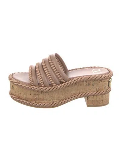 Pre-owned Valentino Garavani Leather Slides W/ Tags In Neutrals