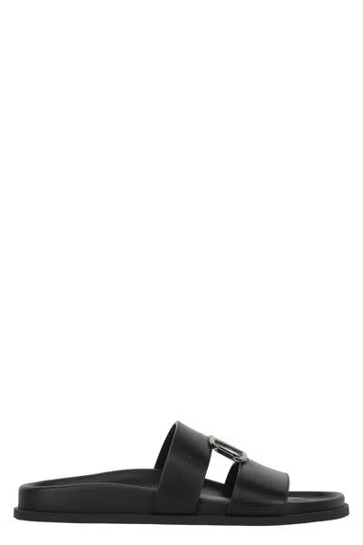 Valentino Garavani Leather Slides With Logo In Black
