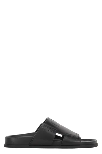 Valentino Garavani Leather Slides With Logo In Black