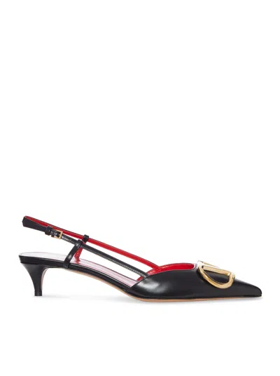 Valentino Garavani Leather Slingback Pumps With V Logo Detail In Black