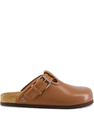 Valentino Garavani Leather Slippers In Brown
