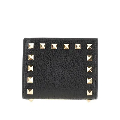 Valentino Garavani Leather Small 'rockstud' Wallet In Black