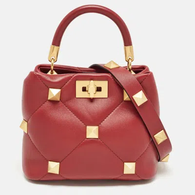 Valentino Garavani Leather Small Roman Stud Top Handle Bag In Red