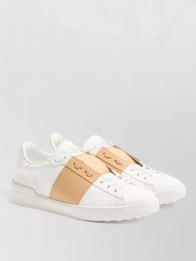 Valentino Garavani Open Sneakers In Leather With Contrast Colored Stripe And Stud Detail In Nude