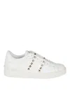 Valentino Studded Leather Flat Sole Sneakers In White