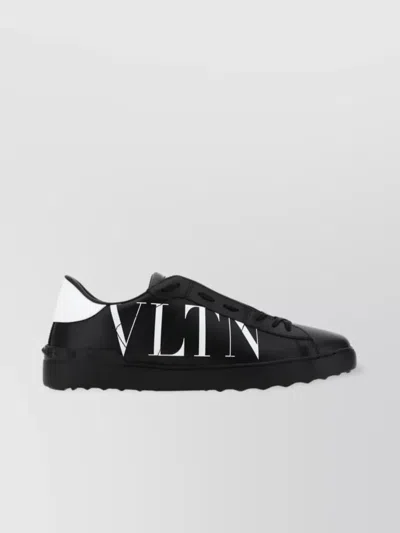 Valentino Garavani Leather Sneakers With Ankle Padding And Contrasting Heel In Black