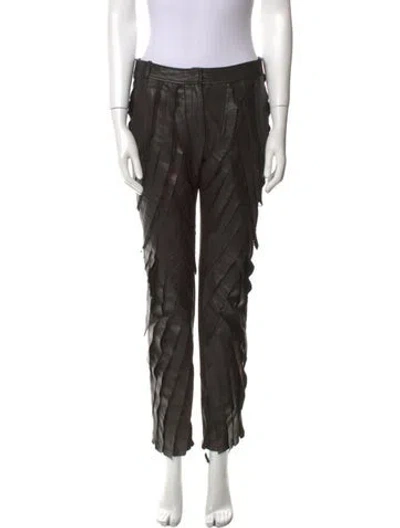 Pre-owned Valentino Leather Straight Leg Pants In Black