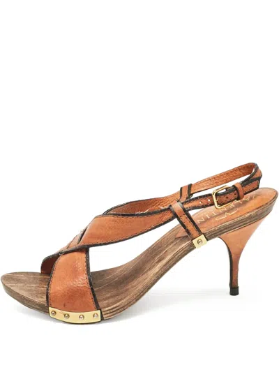 Pre-owned Valentino Garavani Leather Strappy Sandals In Brown