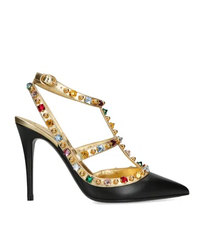 Valentino Garavani Leather Strass-embellished Rockstud Heels 100 In Black