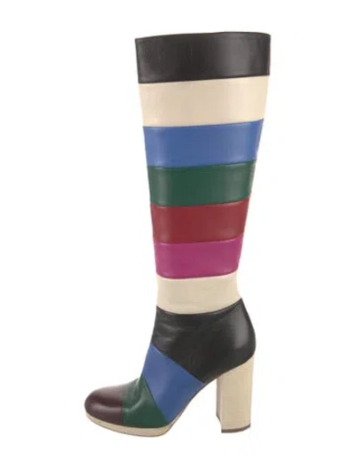 Pre-owned Valentino Garavani Leather Striped Boots In Black
