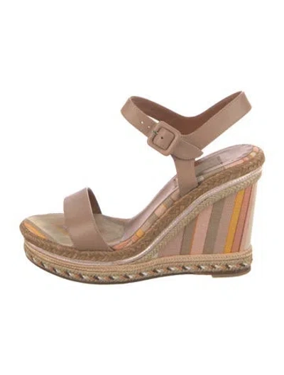 Pre-owned Valentino Garavani Leather Striped Espadrilles In Brown