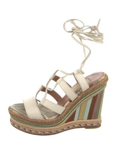 Pre-owned Valentino Garavani Leather Striped Espadrilles In Neutral