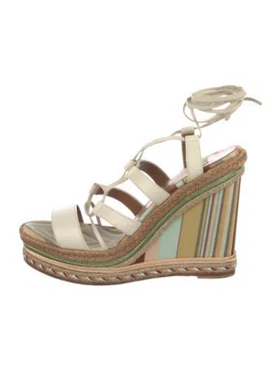 Pre-owned Valentino Garavani Leather Striped Espadrilles In Neutral