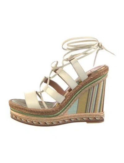 Pre-owned Valentino Garavani Leather Striped Espadrilles In Neutral