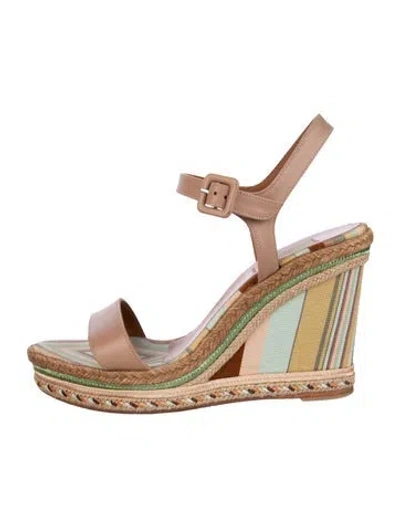 Pre-owned Valentino Garavani Leather Striped Espadrilles In Neutral