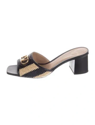 Pre-owned Valentino Garavani Leather Striped Slides In Black