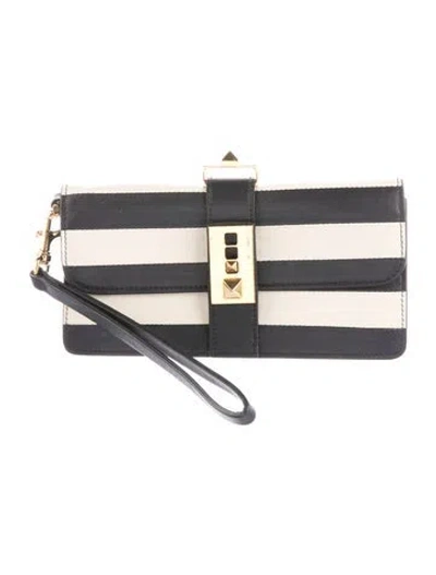 Pre-owned Valentino Garavani Leather Striped Wristlet