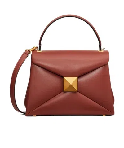 Valentino Garavani Leather Stud Bag In Brown
