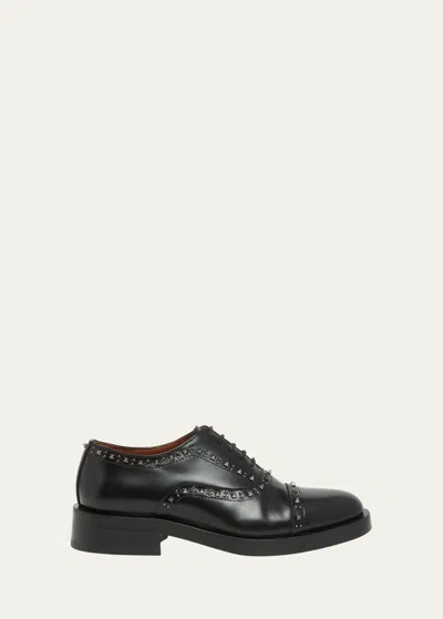 Valentino Garavani Leather Stud Derby Loafers In Black