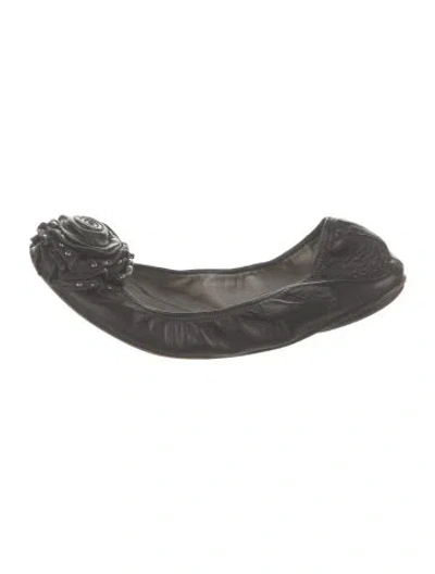 Pre-owned Valentino Garavani Leather Studded Accents Ballet Flats In Black