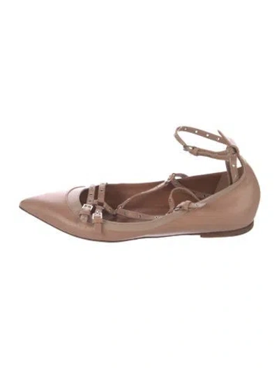 Pre-owned Valentino Garavani Leather Studded Accents Ballet Flats In Neutral