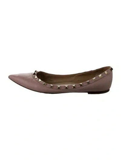 Pre-owned Valentino Garavani Leather Studded Accents Ballet Flats In Pink
