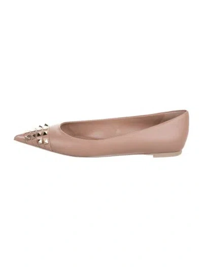 Pre-owned Valentino Garavani Leather Studded Accents Ballet Flats In Pink