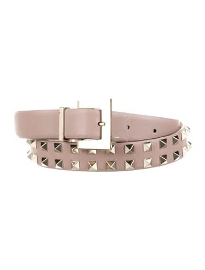 Pre-owned Valentino Garavani Leather Studded Accents Belt In Neutral