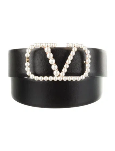 Pre-owned Valentino Garavani Leather Studded Accents Belt W/ Tags In Black