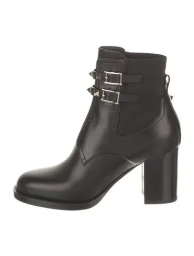 Pre-owned Valentino Garavani Leather Studded Accents Boots In Black