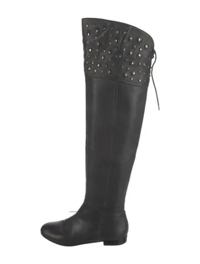 Pre-owned Valentino Garavani Leather Studded Accents Boots In Gray