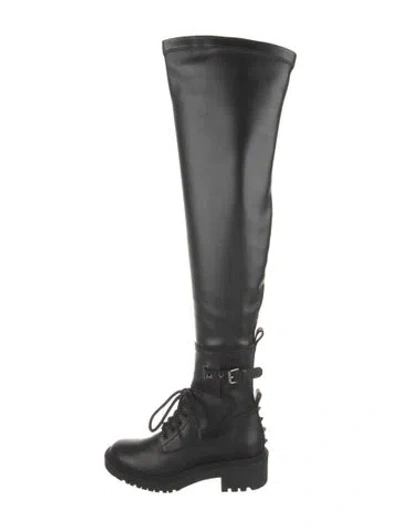 Pre-owned Valentino Garavani Leather Studded Accents Combat Boots In Black