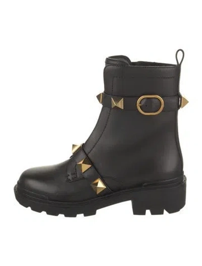 Pre-owned Valentino Garavani Leather Studded Accents Combat Boots W/ Tags In Black