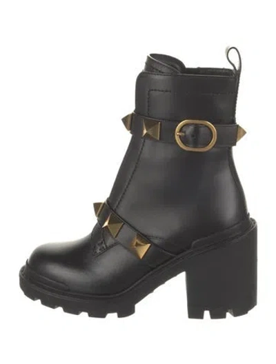 Pre-owned Valentino Garavani Leather Studded Accents Combat Boots W/ Tags In Black