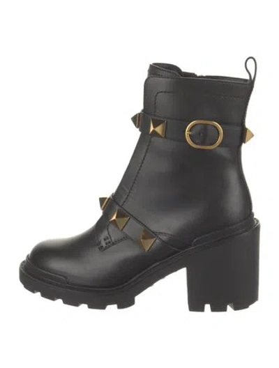 Pre-owned Valentino Garavani Leather Studded Accents Combat Boots W/ Tags In Black