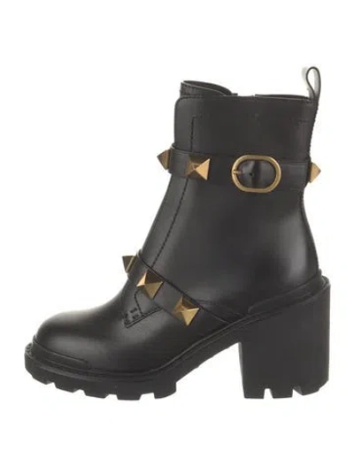 Pre-owned Valentino Garavani Leather Studded Accents Combat Boots W/ Tags In Black