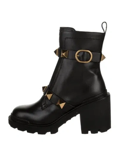 Pre-owned Valentino Garavani Leather Studded Accents Combat Boots W/ Tags In Black