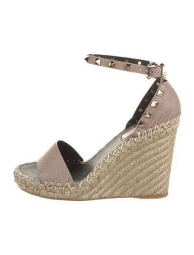 Pre-owned Valentino Garavani Leather Studded Accents Espadrilles In Neutral