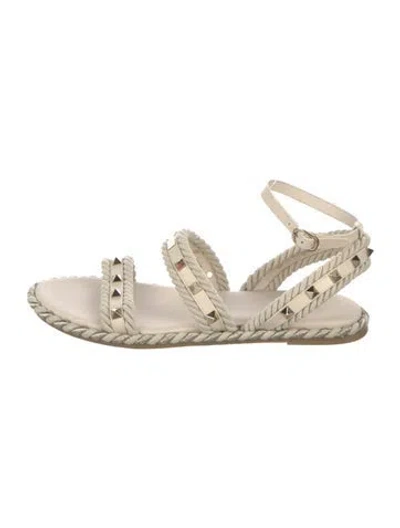 Pre-owned Valentino Garavani Leather Studded Accents Espadrilles In Neutral