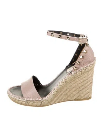 Pre-owned Valentino Garavani Leather Studded Accents Espadrilles In Neutral