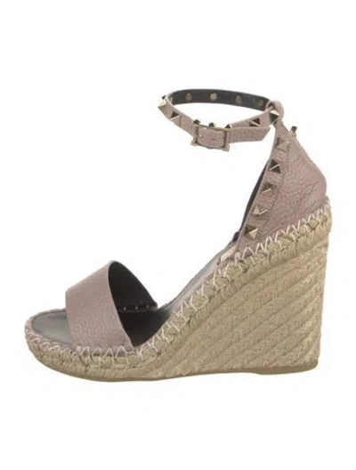 Pre-owned Valentino Garavani Leather Studded Accents Espadrilles In Neutral