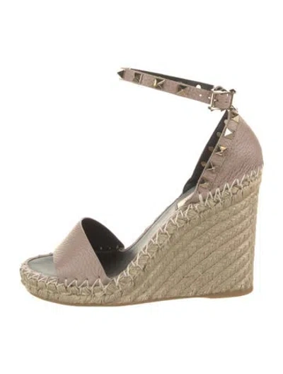 Pre-owned Valentino Garavani Leather Studded Accents Espadrilles In Neutral