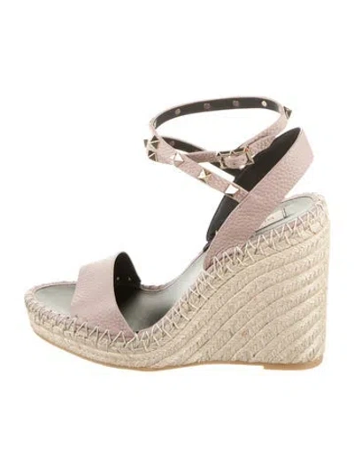 Pre-owned Valentino Garavani Leather Studded Accents Espadrilles In Neutral