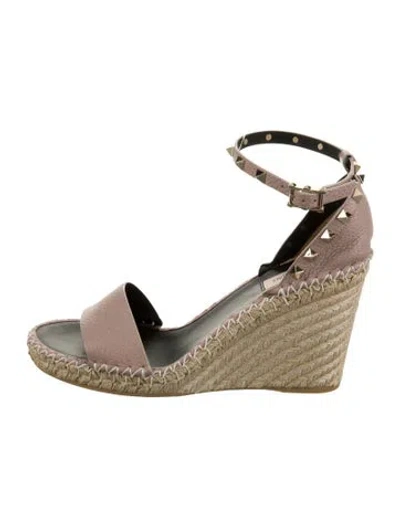 Pre-owned Valentino Garavani Leather Studded Accents Espadrilles In Neutral