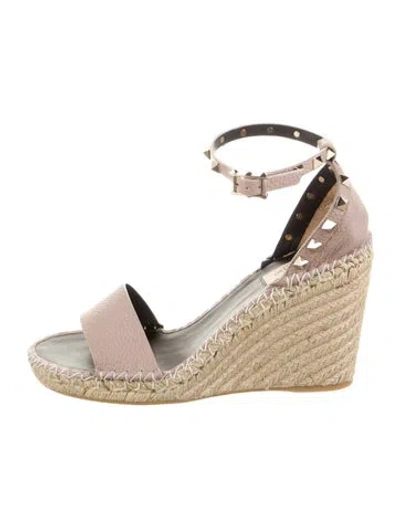 Pre-owned Valentino Garavani Leather Studded Accents Espadrilles In Neutral